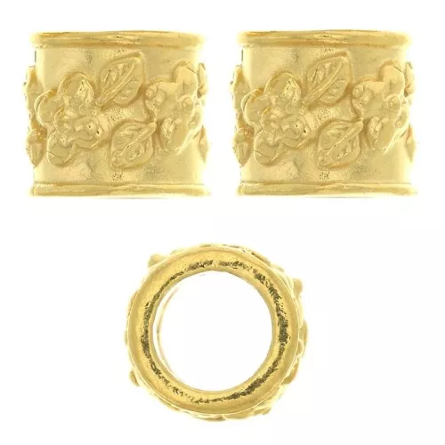 6x7mm 925 Silver flower pattern Tube bead with large hole - Fine Gold plated x1
