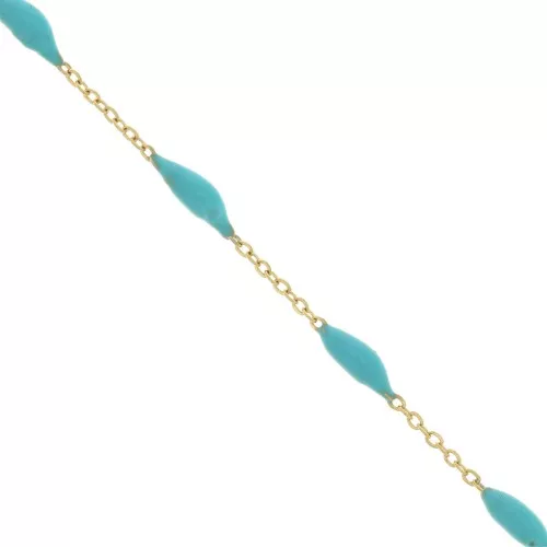2.6mm Stainless steel cable chain - epoxy resin - Turquoise - Gold tone x90cm