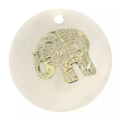 16mm round mother-of-pearl resin sequin - elephant - Gold Tone - Natural x1