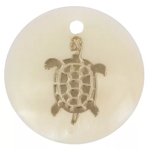 16mm round mother-of-pearl resin sequin - tortue - Gold Tone - Natural x1