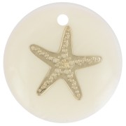 16mm round mother-of-pearl resin sequin - starfish - Gold Tone - Natural x1