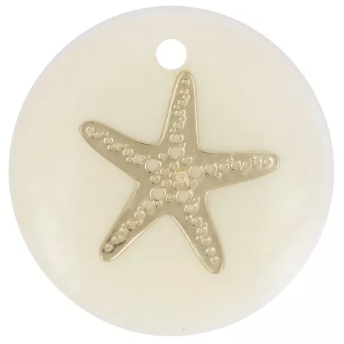 16mm round mother-of-pearl resin sequin - starfish - Gold Tone - Natural x1