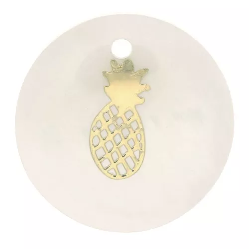 16mm round mother-of-pearl resin sequin - pineapple - Gold Tone - Natural x1