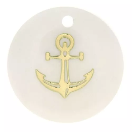 16mm round mother-of-pearl resin sequin - anchor - Gold Tone - Natural x1