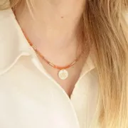 16mm round mother-of-pearl resin sequin - anchor - Gold Tone - Natural x1