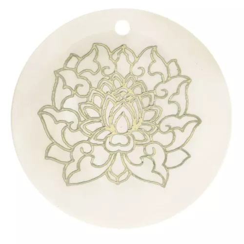 30mm Mother of Pearl and Resin Pendant - Lotus Flower - Gold Tone - Natural x1