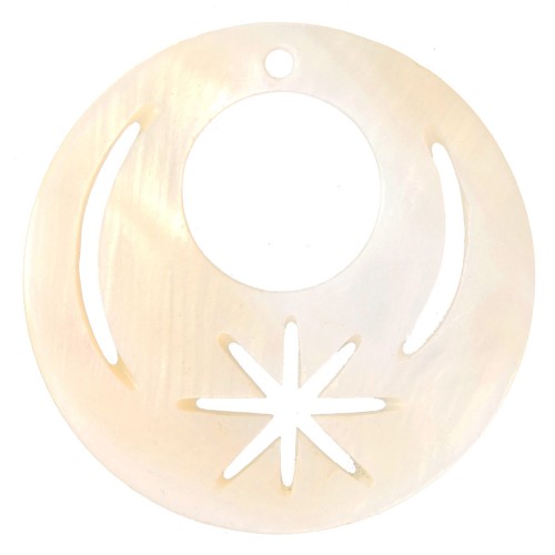 30mm round mother-of-pearl pendant with openwork star and moon - Natural x1