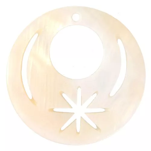 30mm round mother-of-pearl pendant with openwork star and moon - Natural x1
