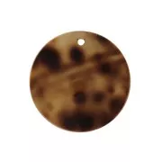 20mm Round leopard print mother of pearl pendant - Brown - Black x1