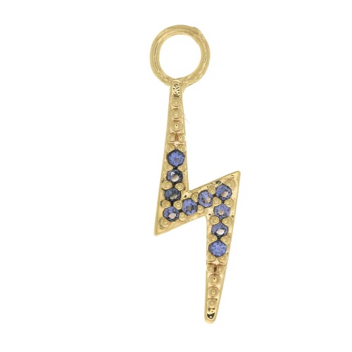 19x5mm zirconium oxide Lightning Charm - Blue - 3 Micron Gold Plated x1