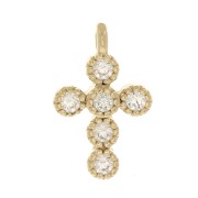 11x7mm Cross Charm with zirconium oxide - Crystal - 3 Micron Gold Plated x1