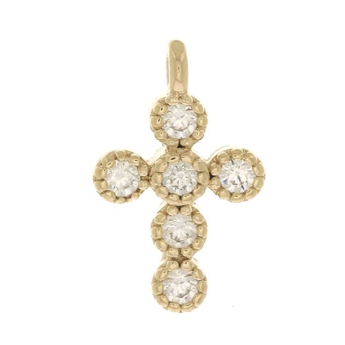 11x7mm Cross Charm with zirconium oxide - Crystal - 3 Micron Gold Plated x1