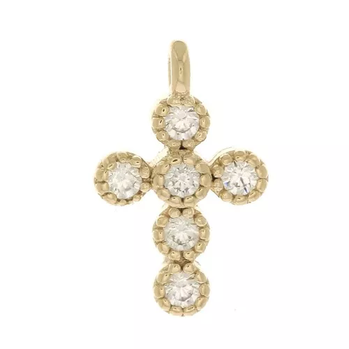 11x7mm Cross Charm with zirconium oxide - Crystal - 3 Micron Gold Plated x1