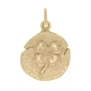 15x12mm Round irregular charm clover pattern - 3 Micron Gold Plated x1