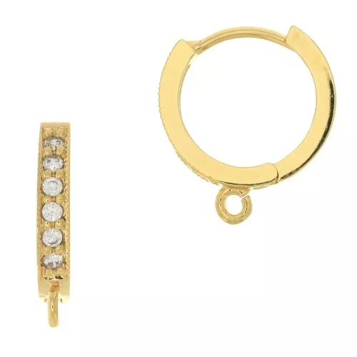 12mm Leverback earrings with zirconium oxide - open ring - Crystal - Fine Gold plated x2