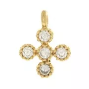 9x7mm Mini Cross Charm with zirconium oxide 1.3 mm - Fine Gold plated - Crystal x1