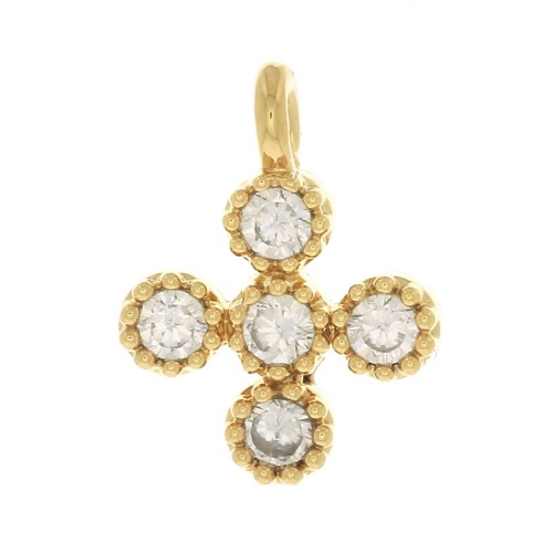 9x7mm Mini Cross Charm with zirconium oxide 1.3 mm - Fine Gold plated - Crystal x1