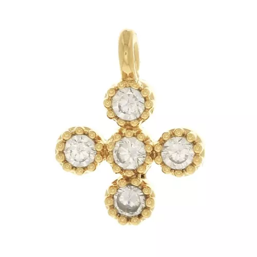 9x7mm Mini Cross Charm with zirconium oxide 1.3 mm - Fine Gold plated - Crystal x1