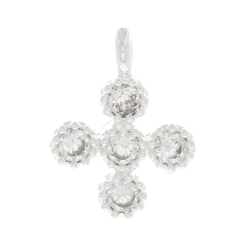 9x7mm Mini Cross Charm with zirconium oxide 1.3 mm - Fine Silver Plated - Crystal x1