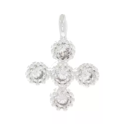 9x7mm Mini Cross Charm with  zirconium oxide 1.3 mm - Fine Silver Plated - Crystal x1