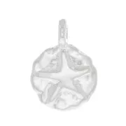 9mm Round Irregular Starfish Charm - Fine Silver Plated x1