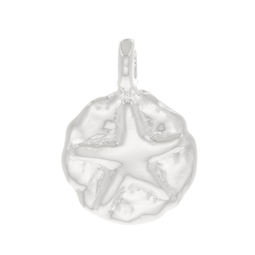 9mm Round Irregular Starfish Charm - Fine Silver Plated x1