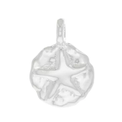 9mm Round Irregular Starfish Charm - Fine Silver Plated x1