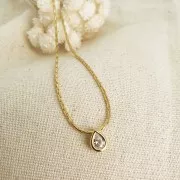 9x6mm Drop Pendant with a zirconium oxide - fine Gold plated  - Crystal x1