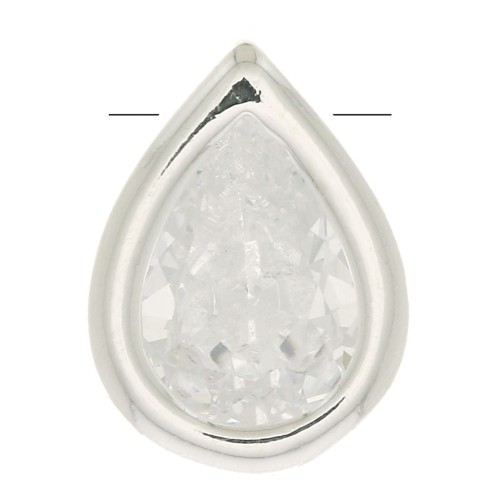 9x6mm Drop Pendant with a zirconium oxide - Fine Silver Plated - Crystal x1
