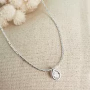 9x6mm Drop Pendant with a zirconium oxide - Fine Silver Plated - Crystal x1