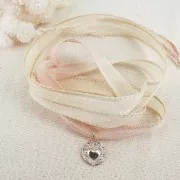 10mm Silk ribbon - Tie and dye - Cream - Pale Pink x85cm