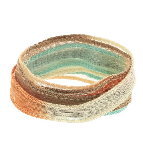 10mm Silk ribbon - Tie and dye - Light blue - Brown - Orange x85cm