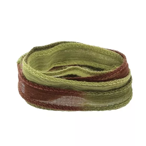 10mm Silk ribbon - Tie and dye - Olive Green - Light Green - Brown x85cm