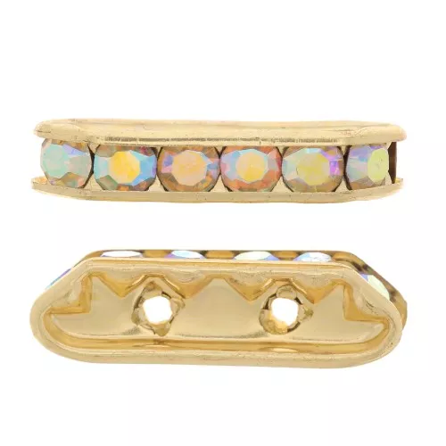 Rhinestones bridge spacer 21x6mm Gold-colored Crystal AB 2 holes x1