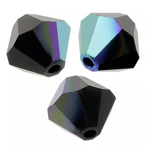 6mm Preciosa Crystal Bicones - MC Bead Rondell - Jet AB x12