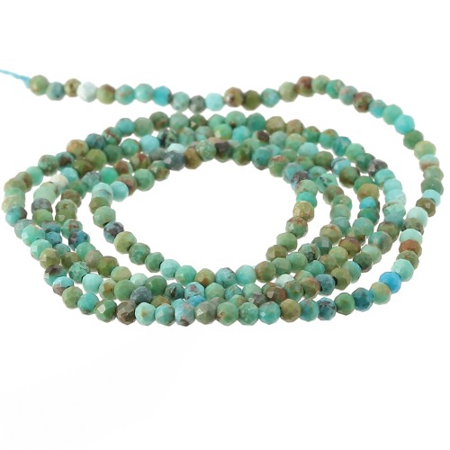 2mm Round faceted gemstone beads - Natural Turquoise x40cm
