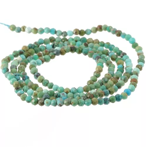 2mm Round faceted gemstone beads - Natural Turquoise x40cm