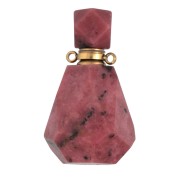 37x21mm Perfume bottle gemstone pendant - Rhodonite - Golden Stainless steel x1|raw }}