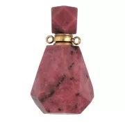 37x21mm Perfume bottle gemstone pendant - Rhodonite - Golden Stainless steel x1