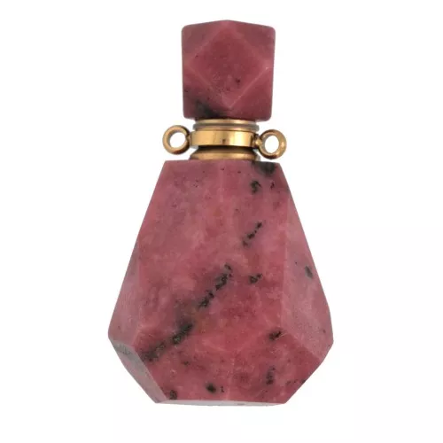 37x21mm Perfume bottle gemstone pendant - Rhodonite - Golden Stainless steel x1