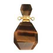 38x20mm Stainless Steel 304 Perfume bottle pendant - Tiger Eye - Gold Tone x1