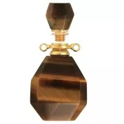 38x20mm Stainless Steel 304 Perfume bottle pendant - Tiger Eye - Gold Tone x1