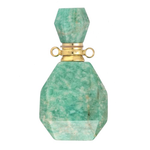 Perfume bottle pendant gemstone 39x20 mm Amazonite Stainless steel Gold x1