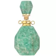 Perfume bottle pendant gemstone 39x20 mm Amazonite Stainless steel Gold x1