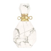 38x20mm Perfume bottle gemstone pendant - Howlite -Stainless Steel Gold Tone x1