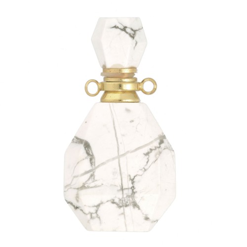 38x20mm Perfume bottle gemstone pendant - Howlite -Stainless Steel Gold Tone x1