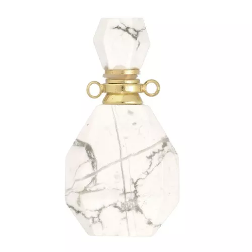 38x20mm Perfume bottle gemstone pendant - Howlite -Stainless Steel Gold Tone x1