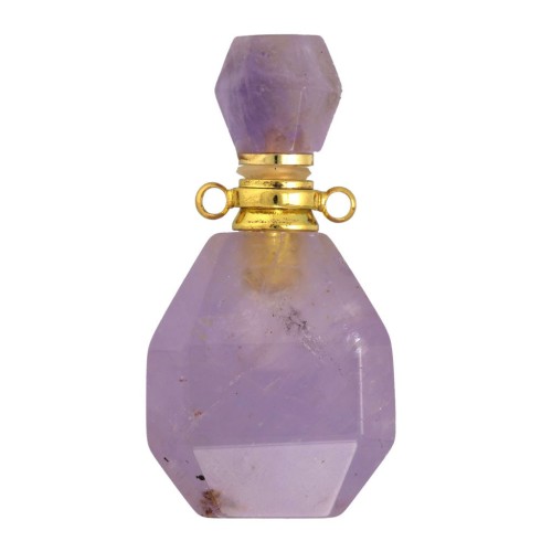 38x20mm Perfume bottle gemstone pendant - Amethyst - Stainless Steel - Gold x1