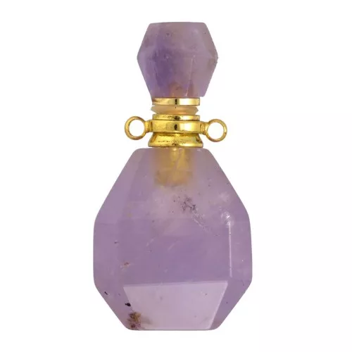 38x20mm Perfume bottle gemstone pendant - Amethyst - Stainless Steel - Gold x1