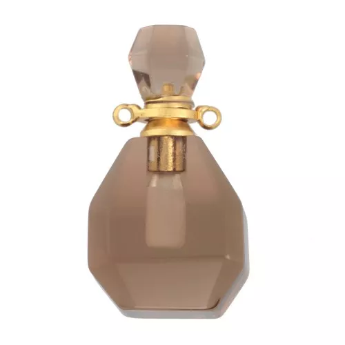 37x20mm Perfume bottle gemstone pendant - Smoky Quartz - Stainless steel Gold x1